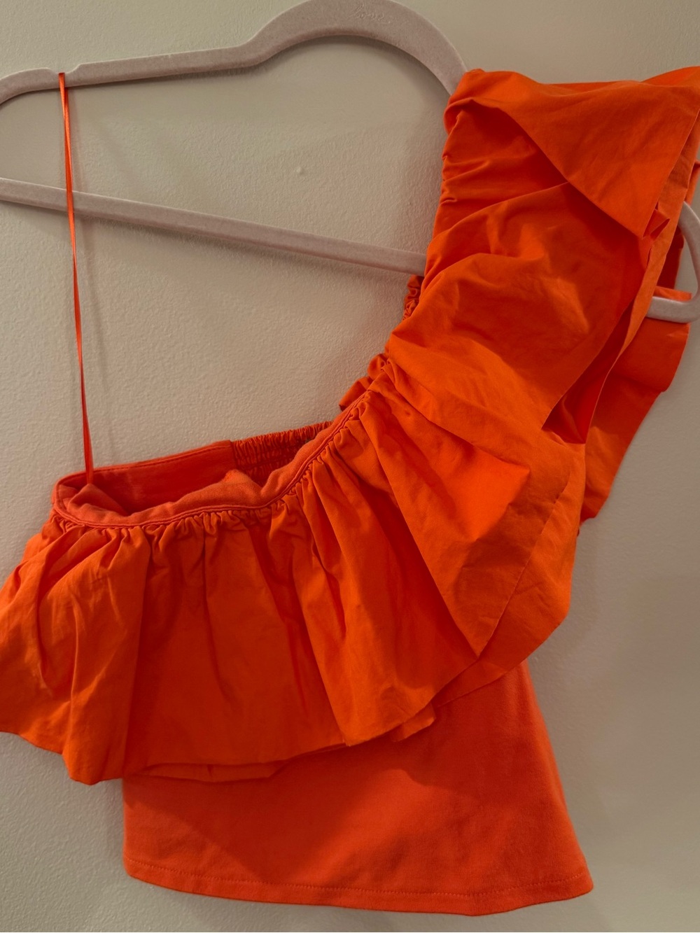 Sunday in Brooklyn One-Shoulder Orange Ruffle Top